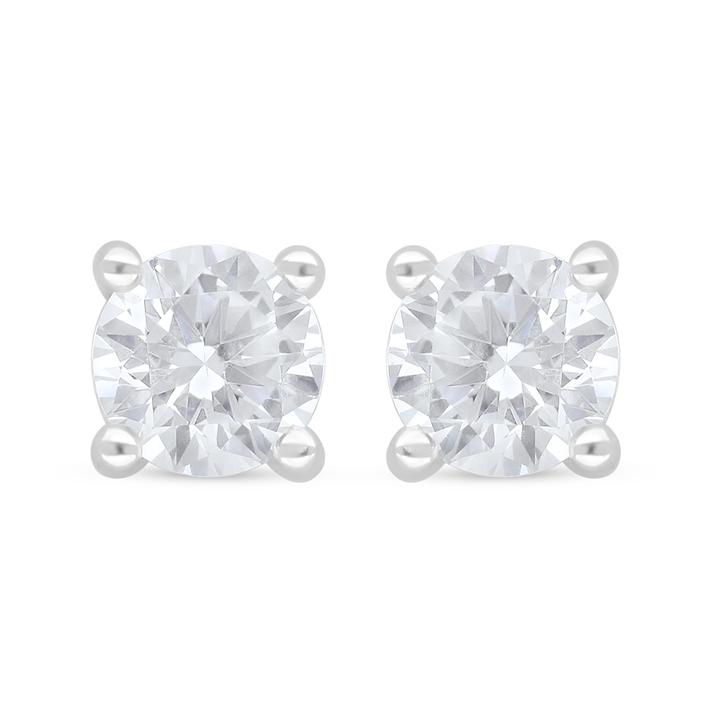 Sterling Silver 925 Earring Rhodium Plated Embedded With White Zircon