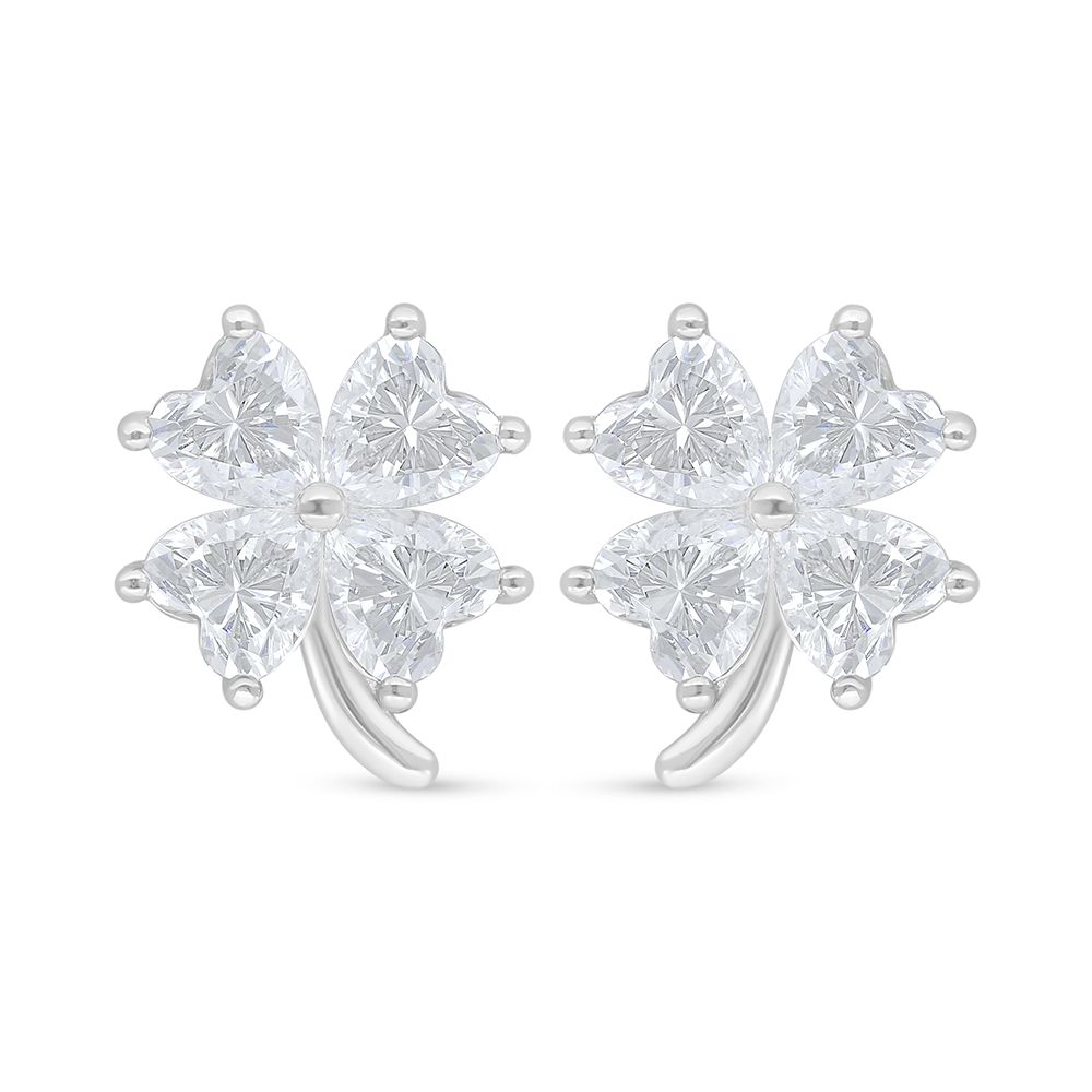 Sterling Silver 925 Earring Rhodium Plated Embedded With White Zircon