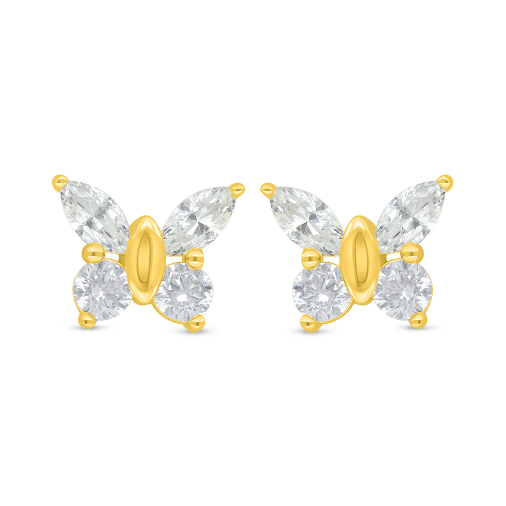 Sterling Silver 925 Earring Golden Plated Embedded With Yellow Diamond And White Zircon