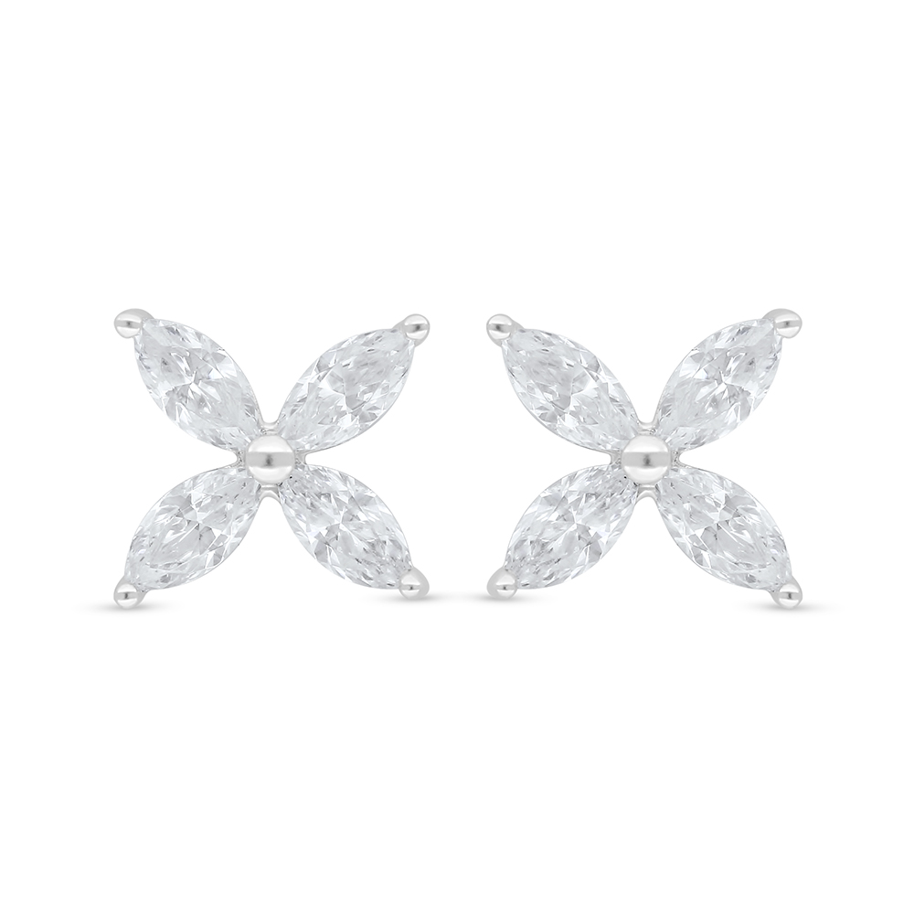 Sterling Silver 925 Earring Rhodium Plated Embedded With White Zircon