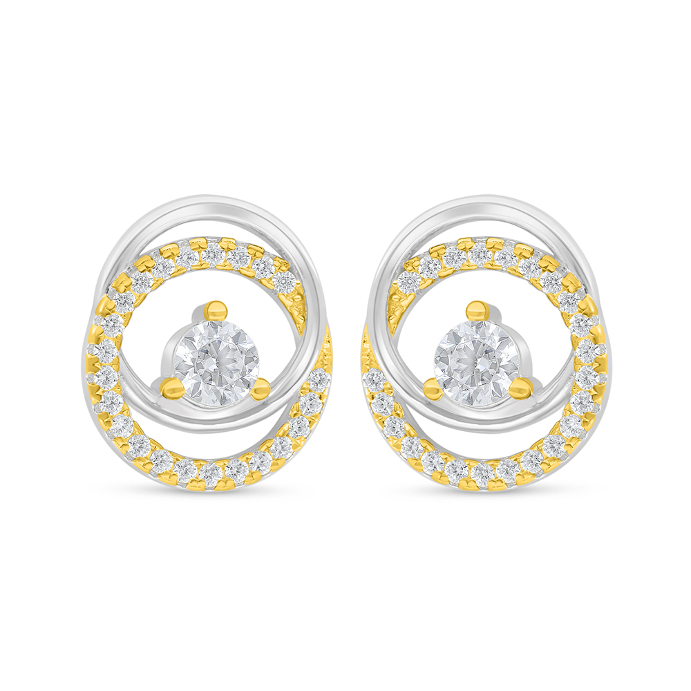 Sterling Silver 925 Earring Rhodium And Golden Plated Embedded With White Zircon