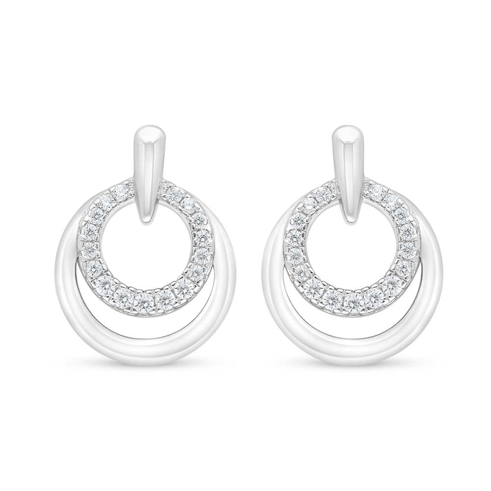 Sterling Silver 925 Earring Rhodium Plated Embedded With White Zircon