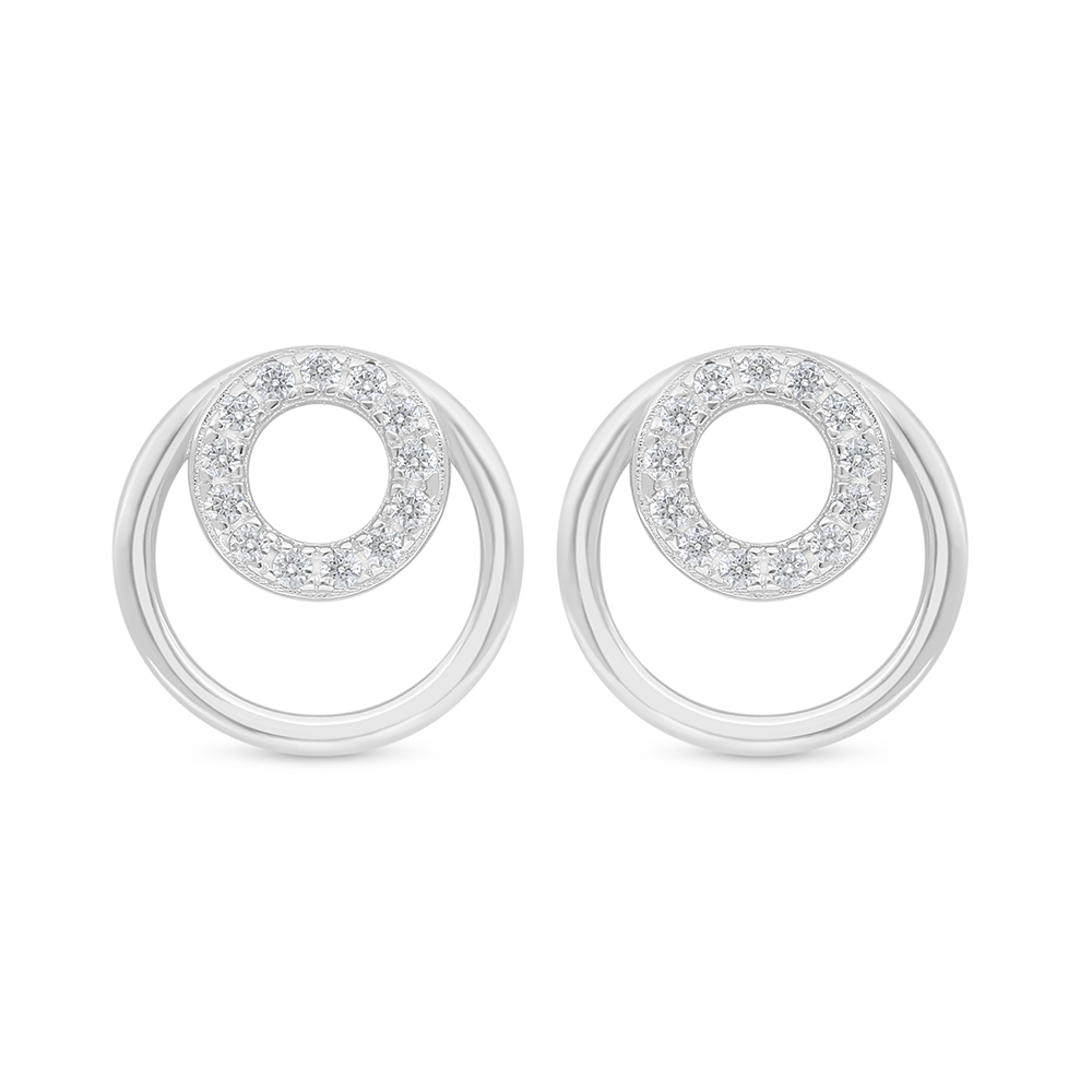 Sterling Silver 925 Earring Rhodium Plated Embedded With White Zircon