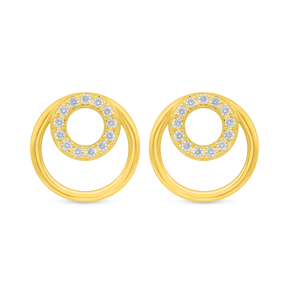 Sterling Silver 925 Earring Golden Plated Embedded With White Zircon