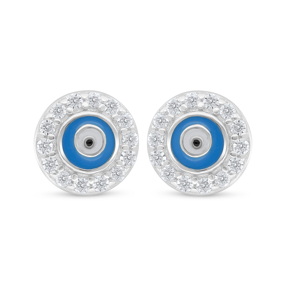 Sterling Silver 925 Earring Rhodium Plated Embedded With White Zircon