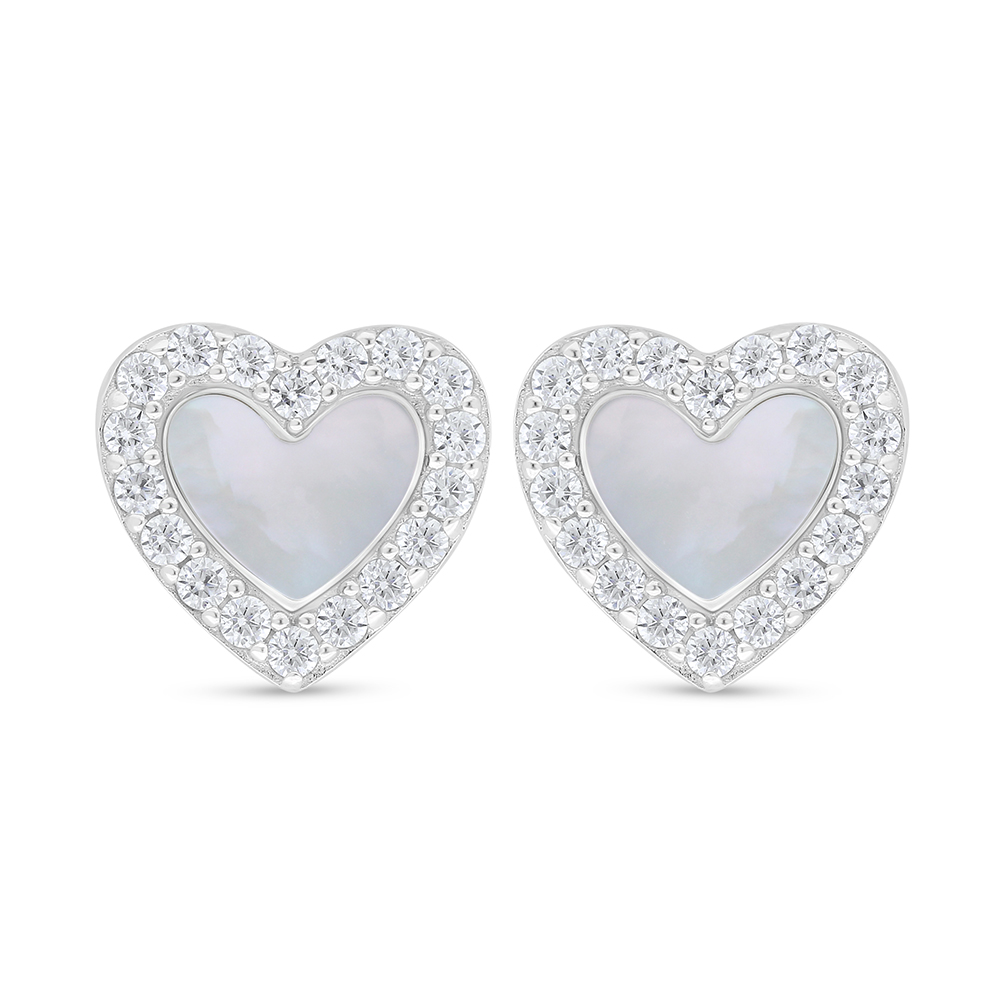 Sterling Silver 925 Earring Rhodium Plated Embedded With white shell And White Zircon