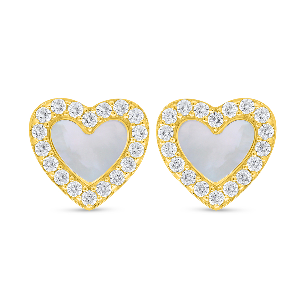 Sterling Silver 925 Earring Golden Plated Embedded With white shell And White Zircon