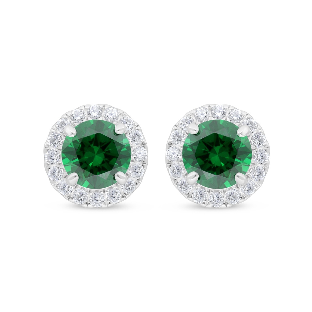 Sterling Silver 925 Earring Rhodium Plated Embedded With Emerald Zircon And White Zircon