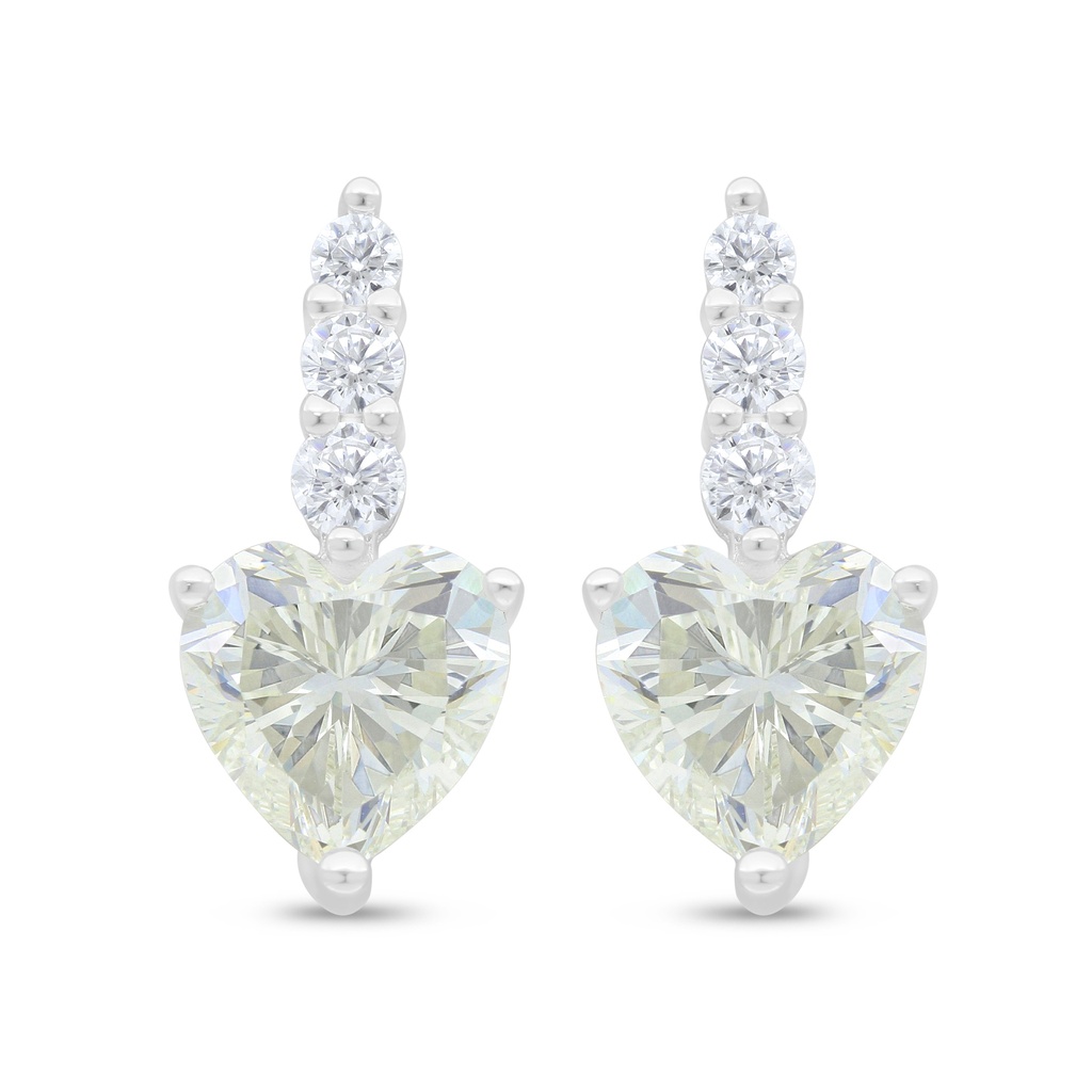 Sterling Silver 925 Earring Rhodium Plated Embedded With Yellow Diamond And White Zircon