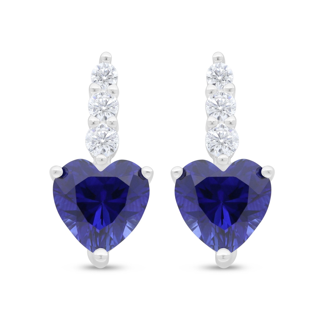 Sterling Silver 925 Earring Rhodium Plated Embedded With Sapphire Corundum And White Zircon