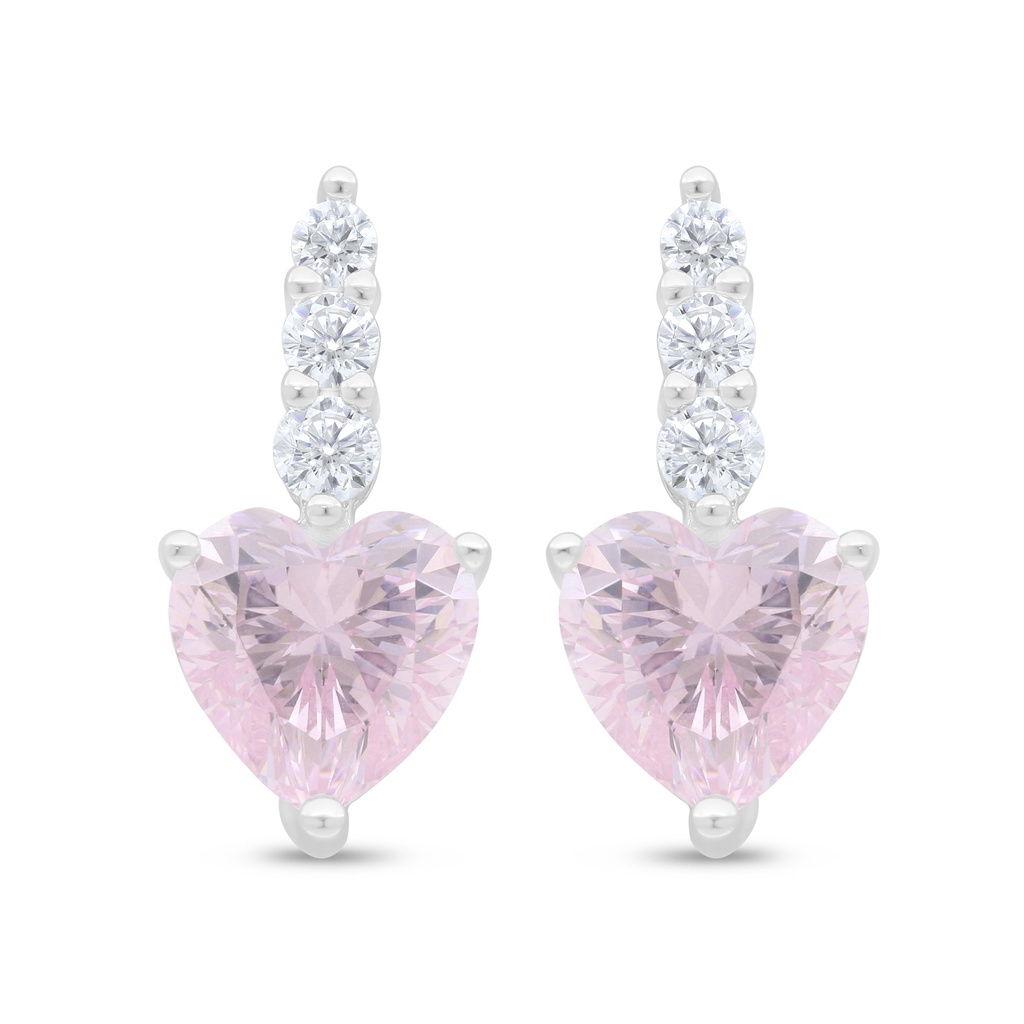 Sterling Silver 925 Earring Rhodium Plated Embedded With Pink Zircon And White Zircon