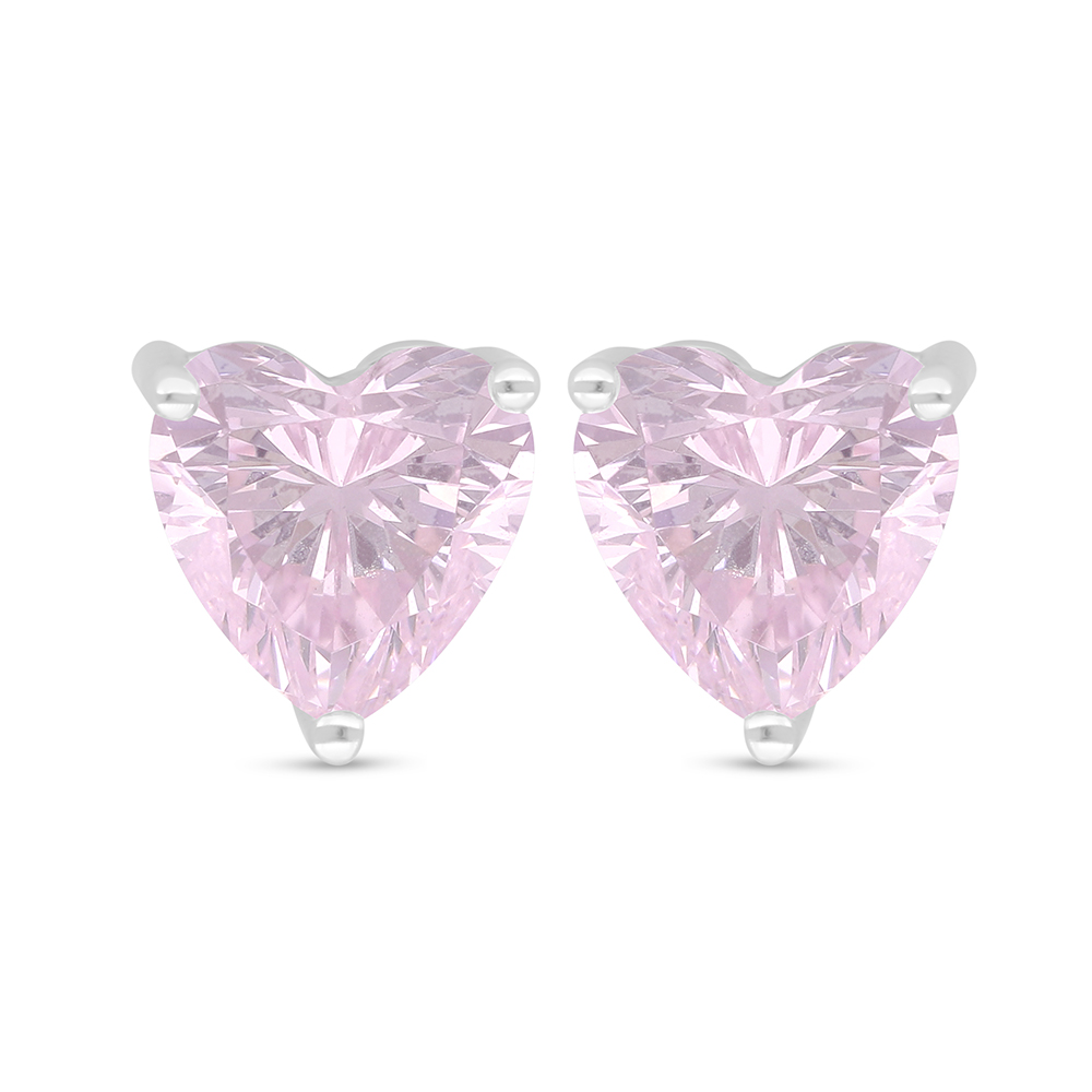 Sterling Silver 925 Earring Rhodium Plated Embedded With Pink Zircon 