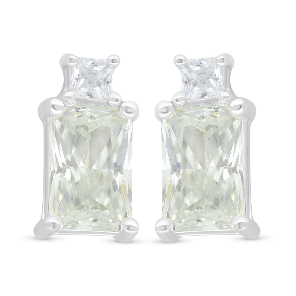 Sterling Silver 925 Earring Rhodium Plated Embedded With Yellow Diamond And White Zircon