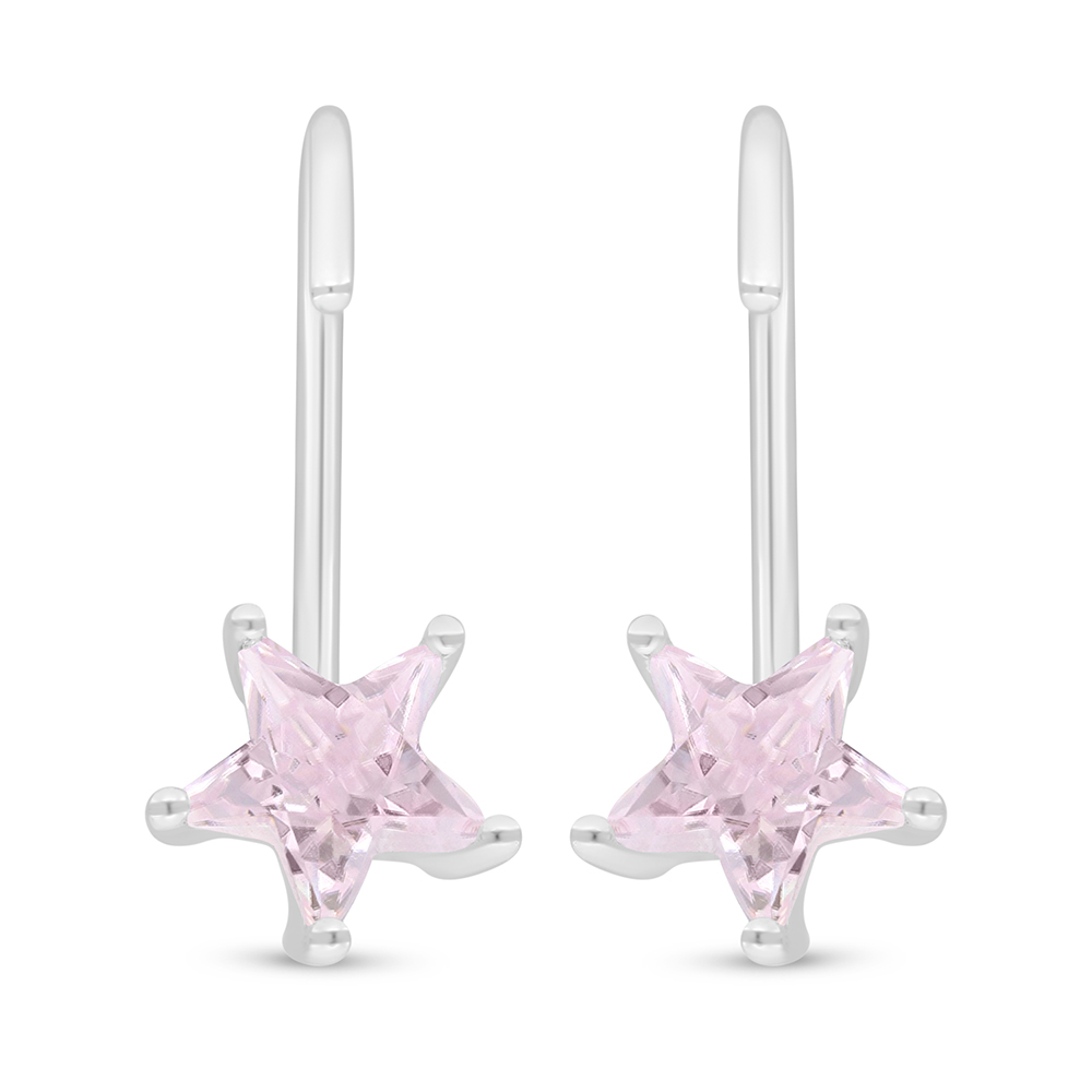 Sterling Silver 925 Earring Rhodium Plated Embedded With Pink Zircon 