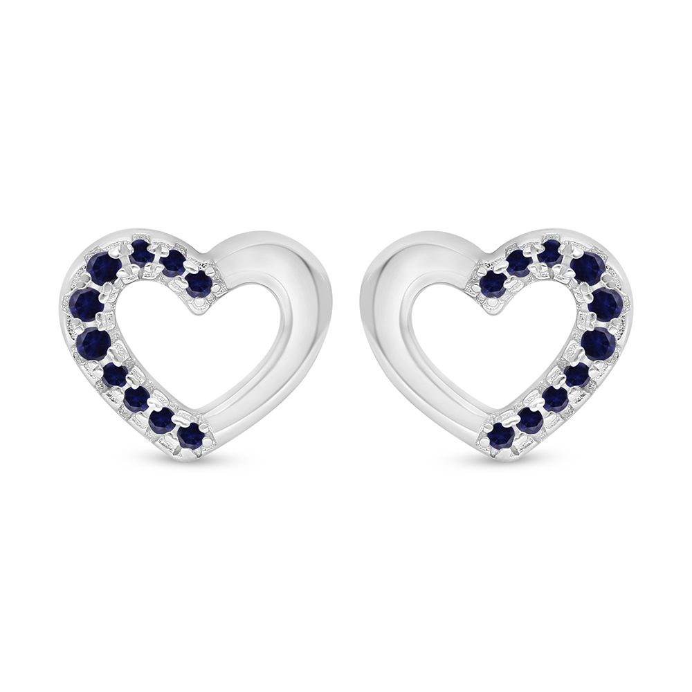 Sterling Silver 925 Earring Rhodium Plated Embedded With Sapphire Corundum 