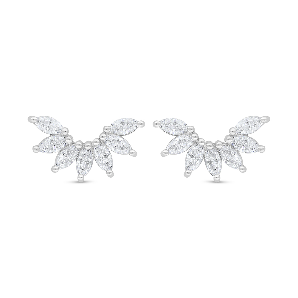 Sterling Silver 925 Earring Rhodium Plated Embedded With White Zircon