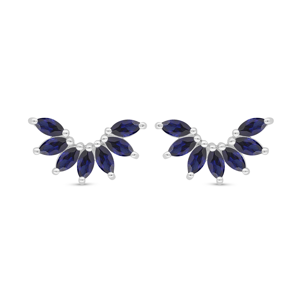 Sterling Silver 925 Earring Rhodium Plated Embedded With Sapphire Corundum 