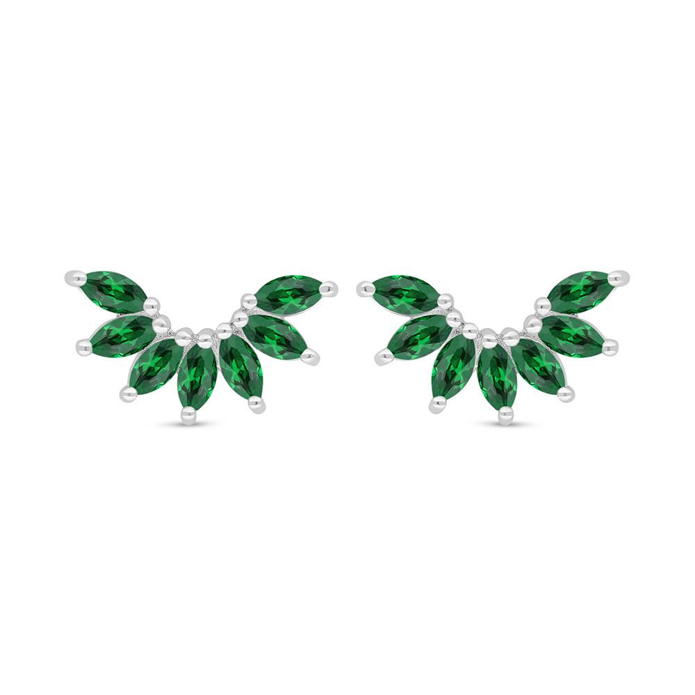 Sterling Silver 925 Earring Rhodium Plated Embedded With Emerald Zircon 