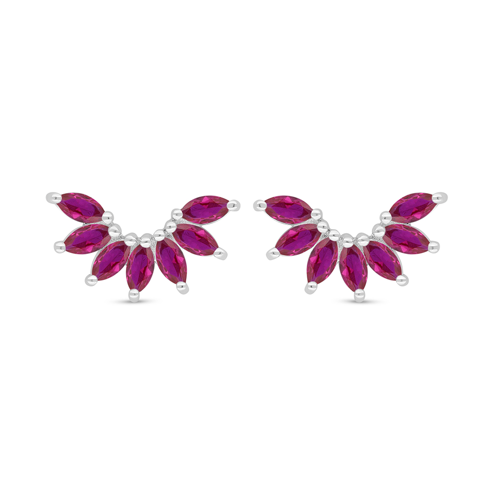 Sterling Silver 925 Earring Rhodium Plated Embedded With Ruby Corundum 
