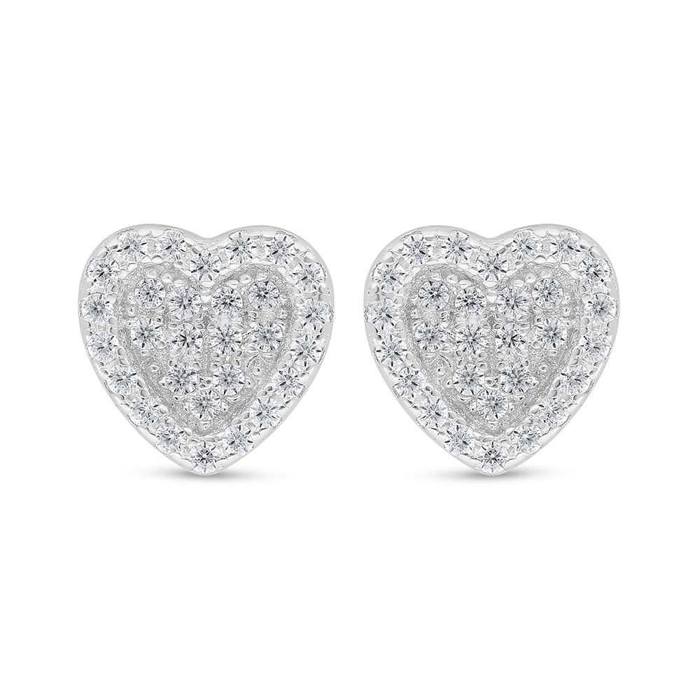Sterling Silver 925 Earring Rhodium Plated Embedded With White Zircon