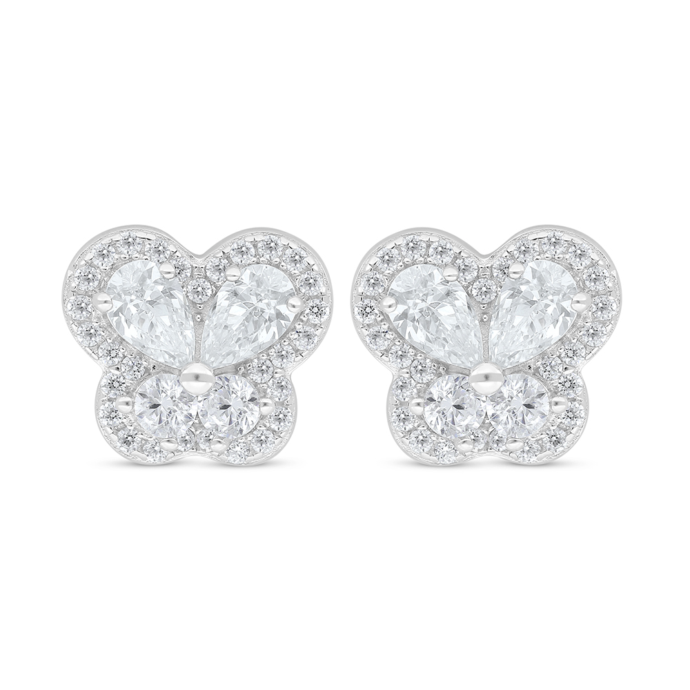 Sterling Silver 925 Earring Rhodium Plated Embedded With White Zircon