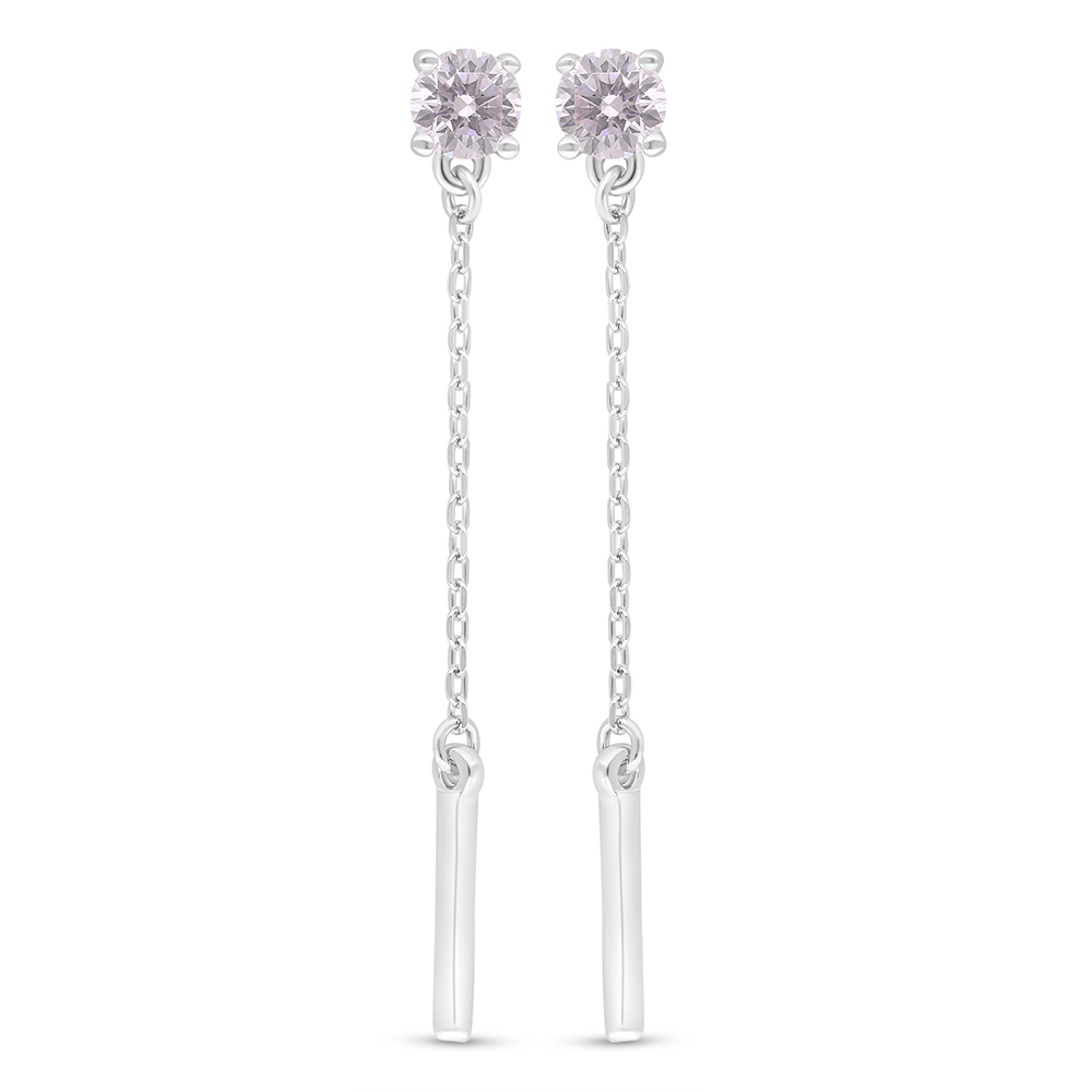 Sterling Silver 925 Earring Rhodium Plated Embedded With Pink Zircon 