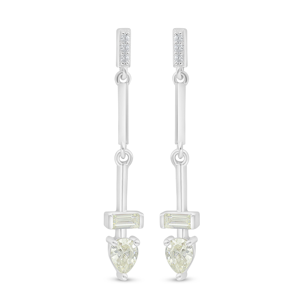 Sterling Silver 925 Earring Rhodium Plated Embedded With Yellow Diamond And White Zircon