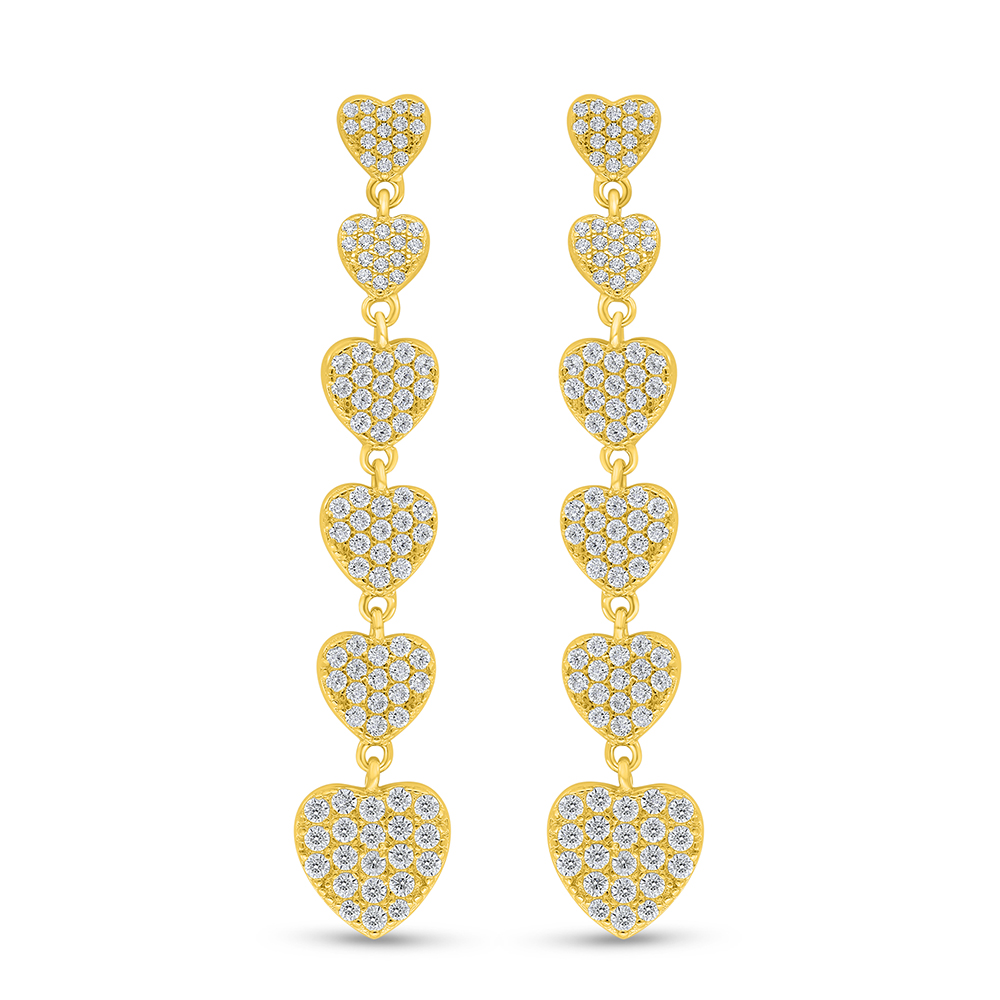 Sterling Silver 925 Earring Golden Plated Embedded With White Zircon