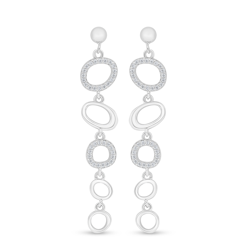 Sterling Silver 925 Earring Rhodium Plated Embedded With White Zircon