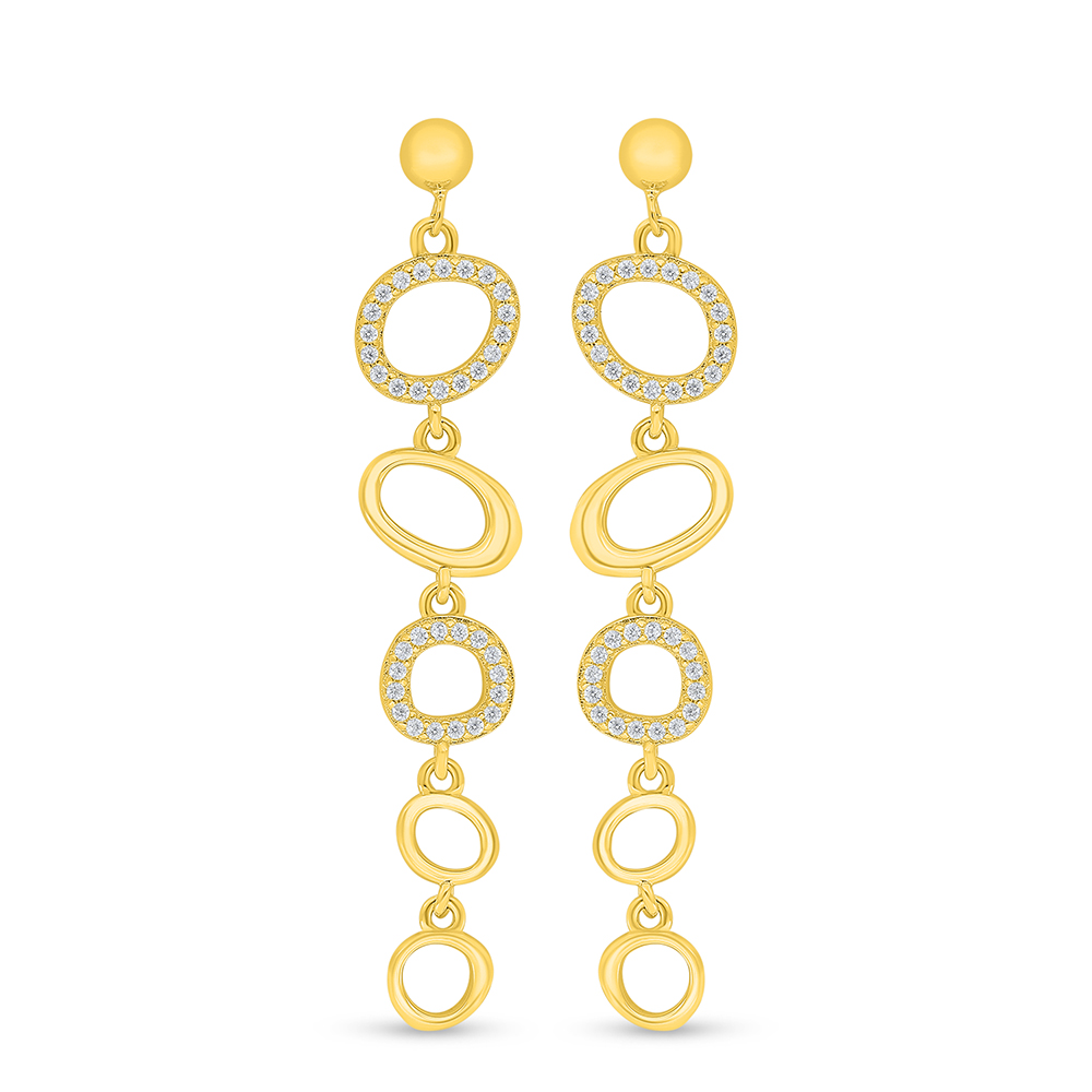 Sterling Silver 925 Earring Golden Plated Embedded With White Zircon