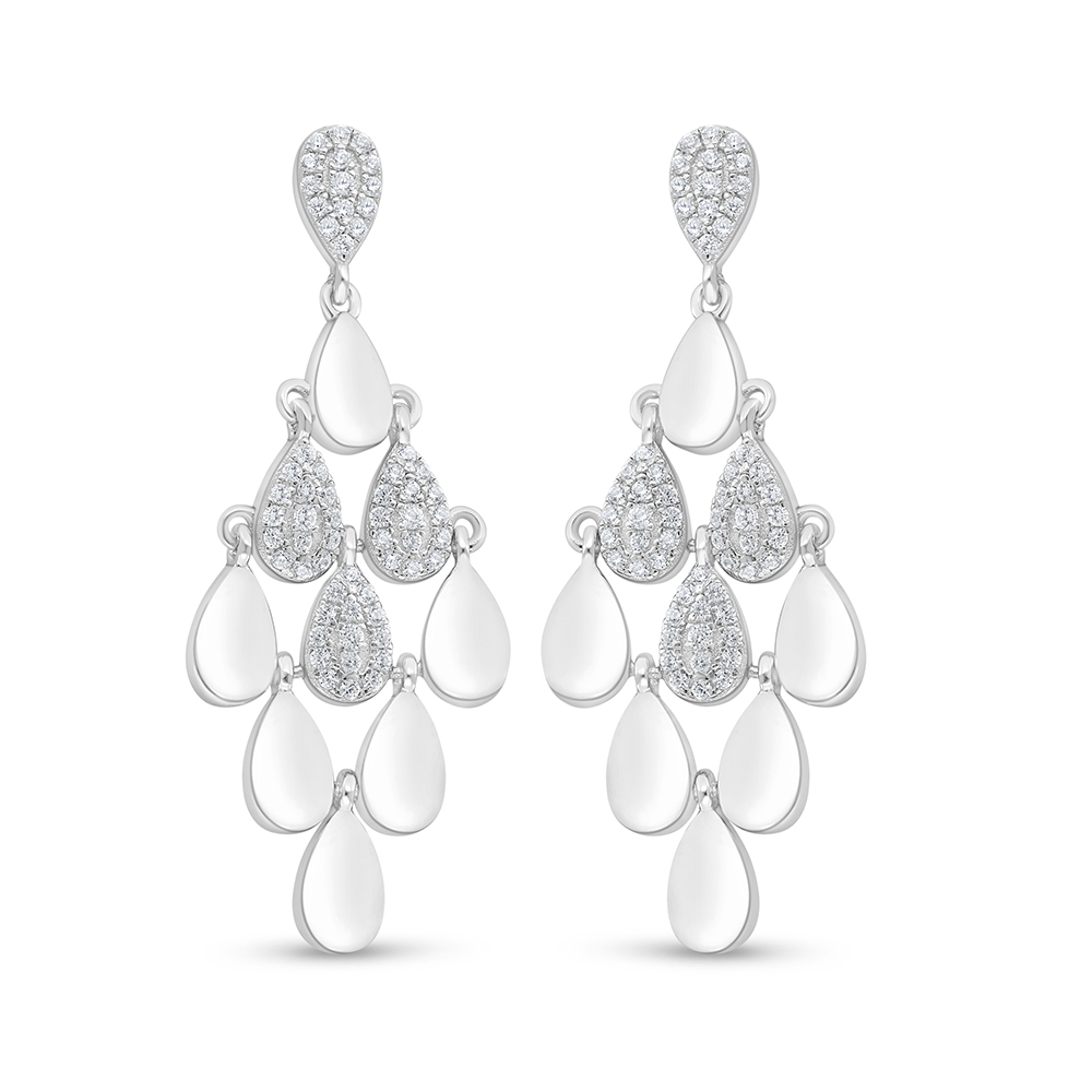 Sterling Silver 925 Earring Rhodium Plated Embedded With White Zircon