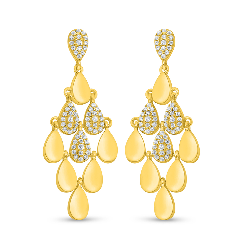 Sterling Silver 925 Earring Golden Plated Embedded With White Zircon