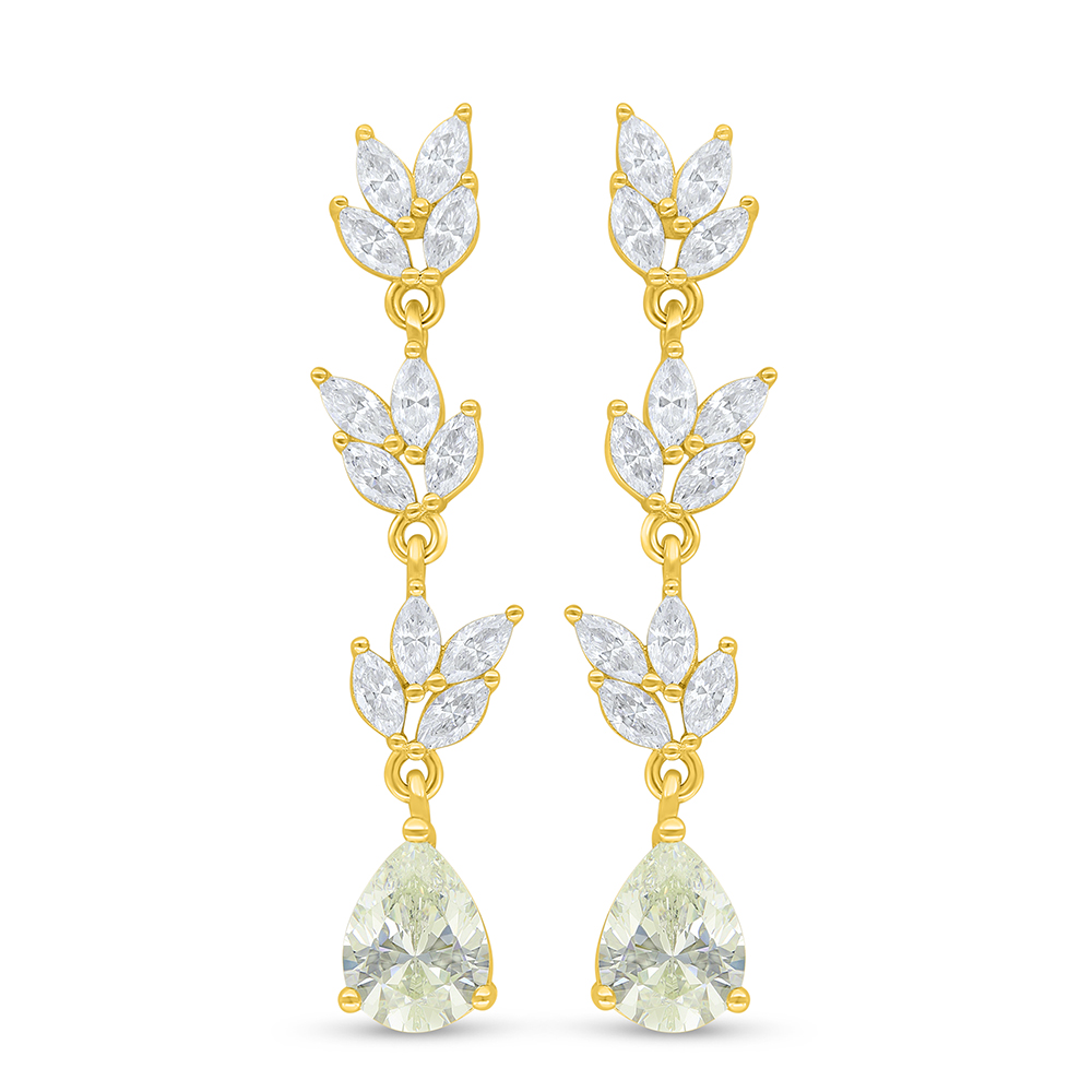 Sterling Silver 925 Earring Golden Plated Embedded With Yellow Diamond And White Zircon