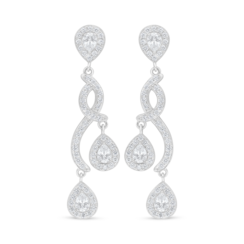 Sterling Silver 925 Earring Rhodium Plated Embedded With White Zircon