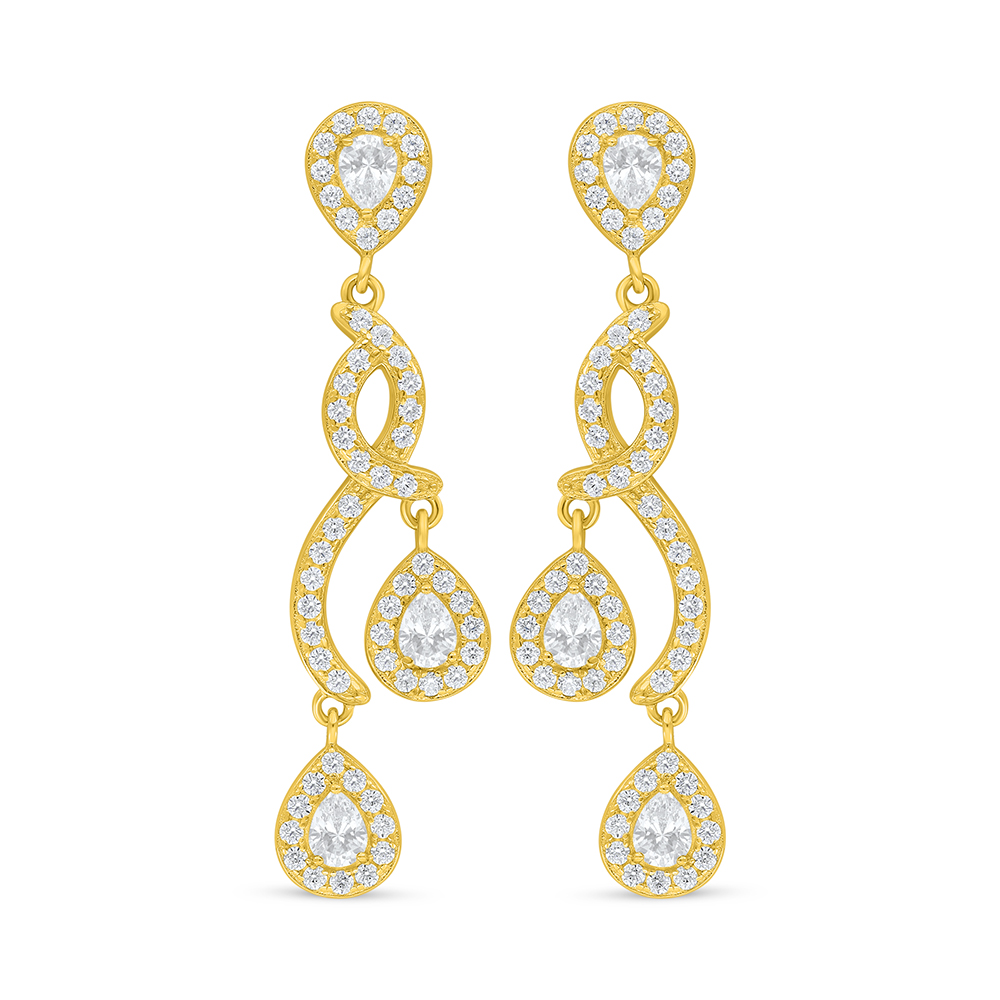 Sterling Silver 925 Earring Golden Plated Embedded With White Zircon