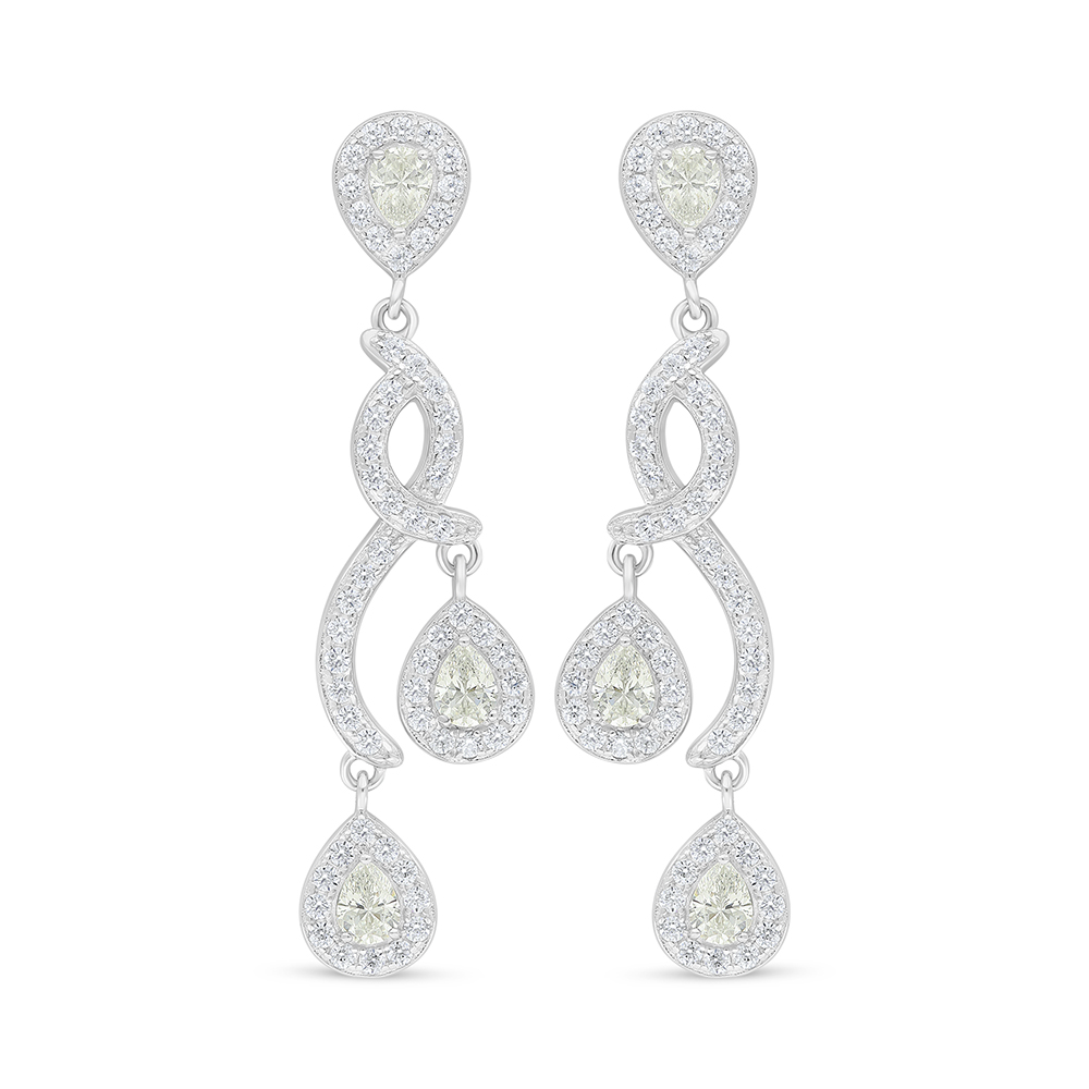 Sterling Silver 925 Earring Rhodium Plated Embedded With Yellow Diamond And White Zircon