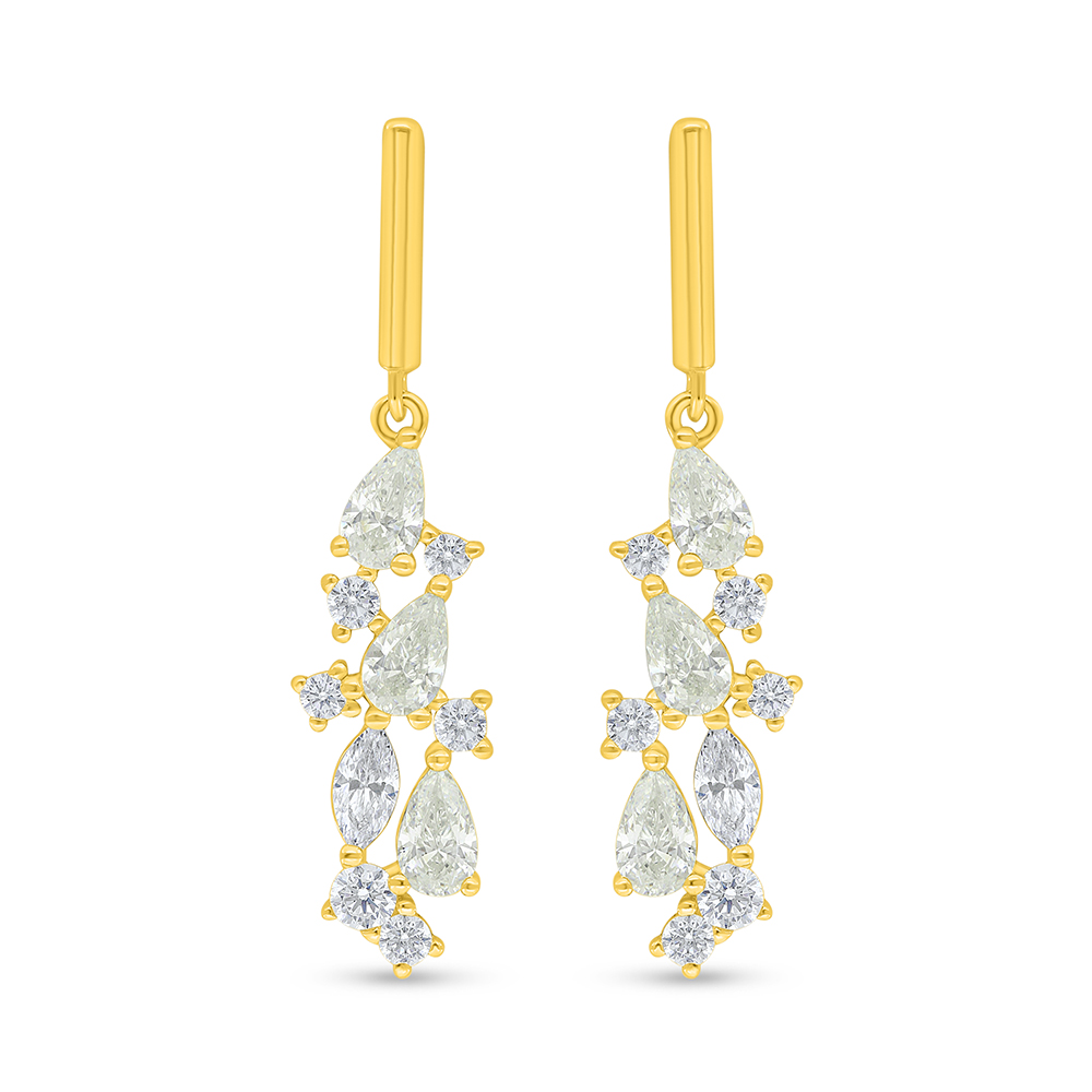 Sterling Silver 925 Earring Golden Plated Embedded With Yellow Diamond And White Zircon