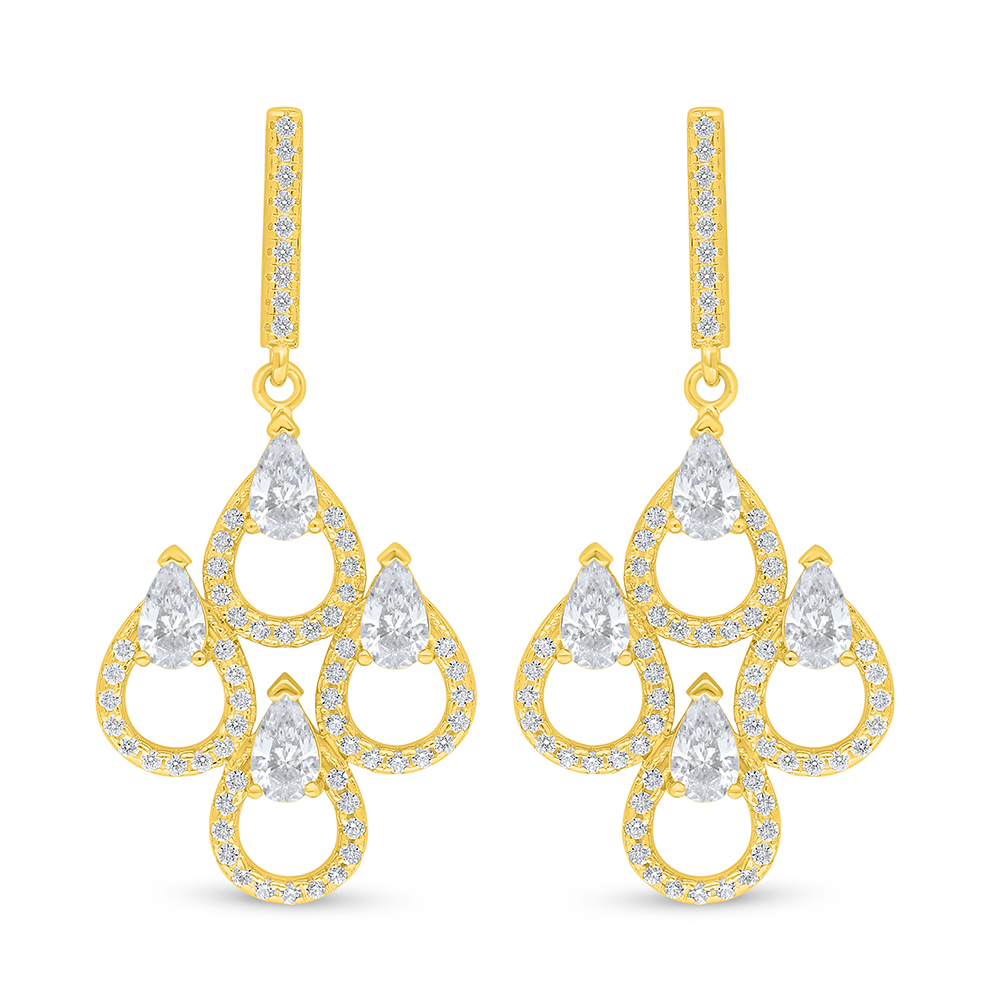 Sterling Silver 925 Earring Golden Plated Embedded With White Zircon