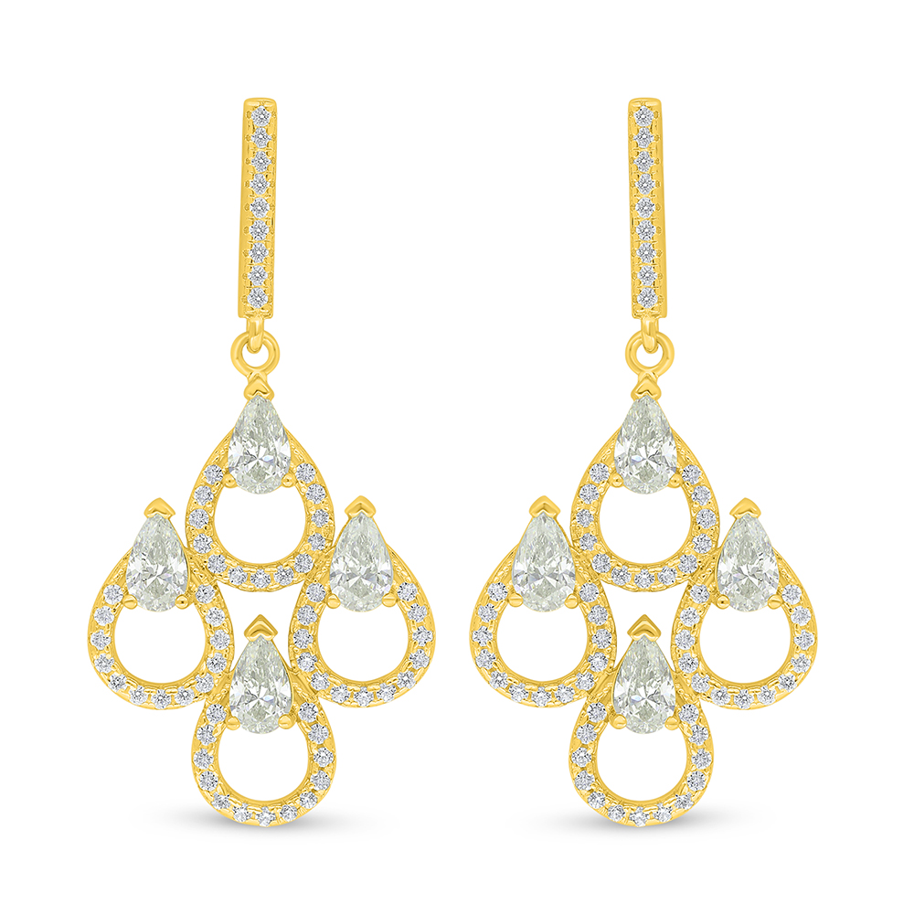 Sterling Silver 925 Earring Golden Plated Embedded With Yellow Diamond And White Zircon