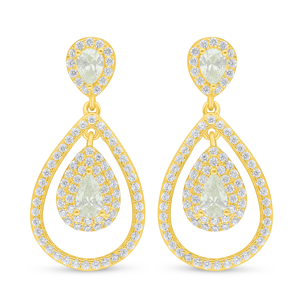 Sterling Silver 925 Earring Golden Plated Embedded With Yellow Diamond And White Zircon