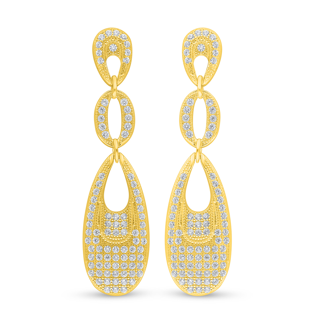 Sterling Silver 925 Earring Golden Plated Embedded With White Zircon