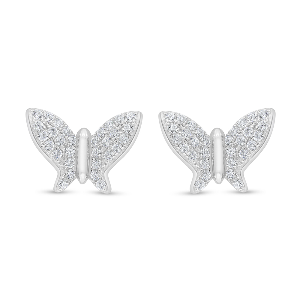 Sterling Silver 925 Earring Rhodium Plated Embedded With White Zircon