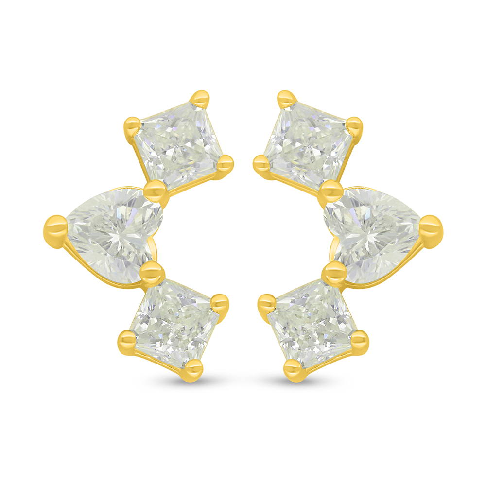 Sterling Silver 925 Earring Golden Plated  Embedded With Yellow Diamond 