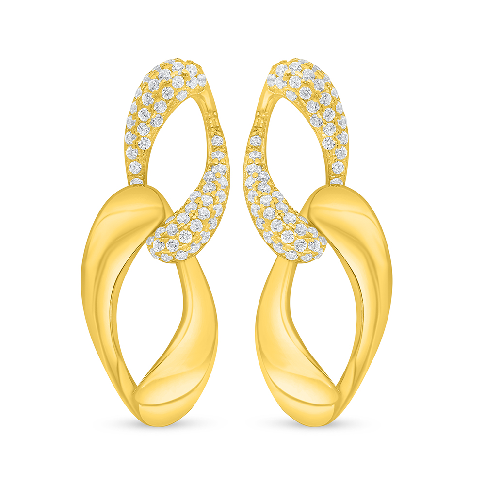 Sterling Silver 925 Earring Golden Plated Embedded With White Zircon