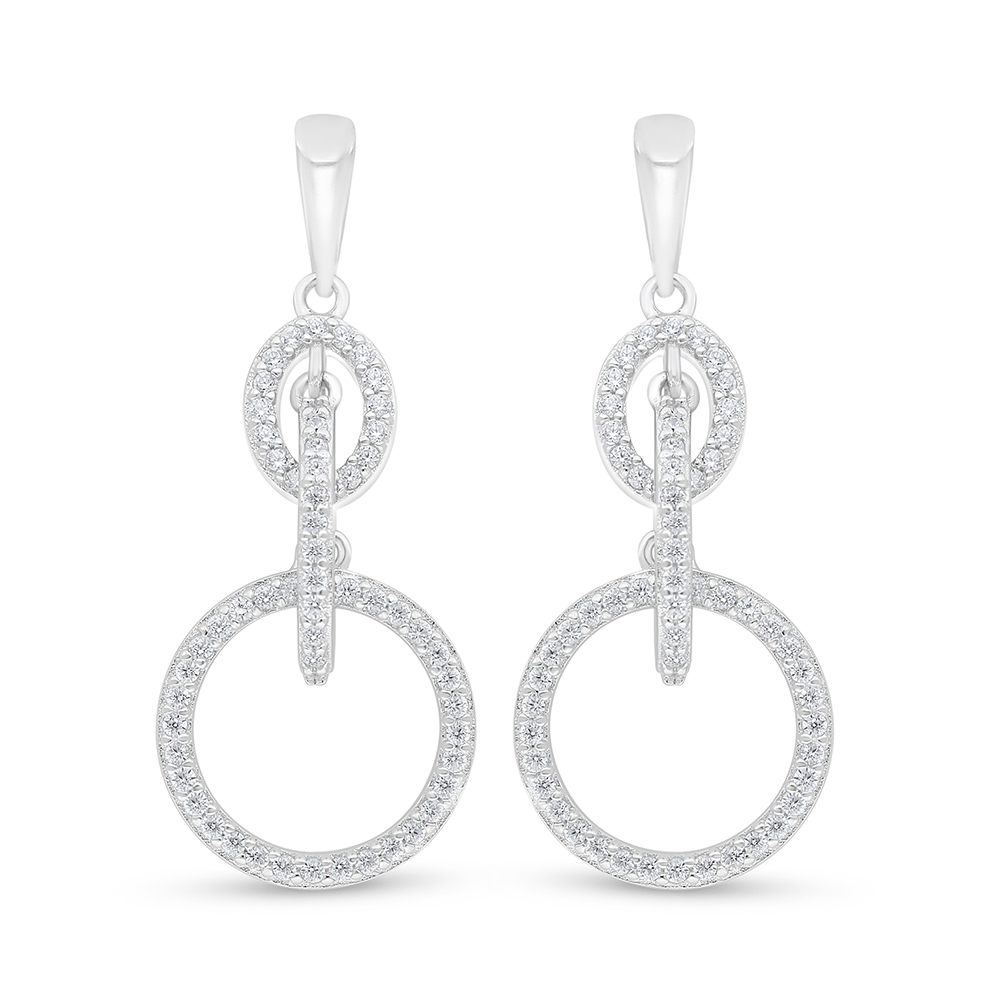 Sterling Silver 925 Earring Rhodium Plated Embedded With White Zircon