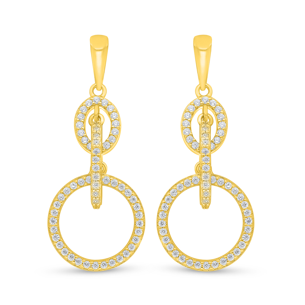 Sterling Silver 925 Earring Golden Plated Embedded With White Zircon