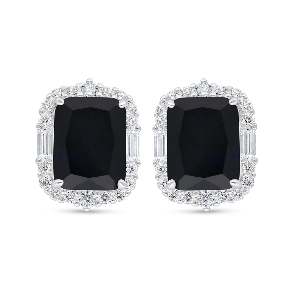 Sterling Silver 925 Earring Rhodium Plated Embedded With Sapphire Corundum And White Zircon