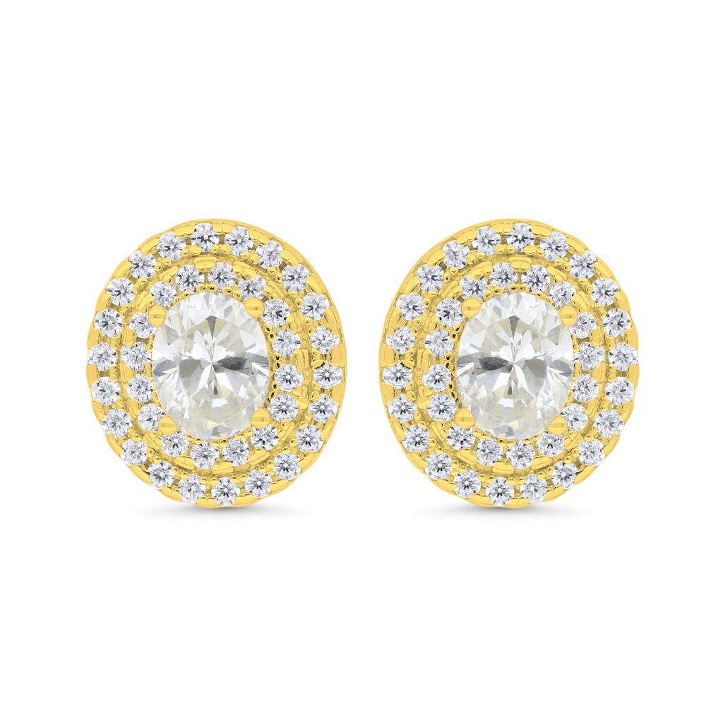 Sterling Silver 925 Earring Golden Plated Embedded With Yellow Diamond And White Zircon