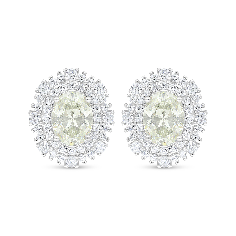 Sterling Silver 925 Earring Rhodium Plated Embedded With Yellow Diamond And White Zircon