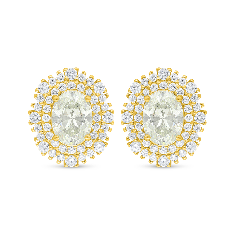 Sterling Silver 925 Earring Golden Plated Embedded With Yellow Diamond And White Zircon